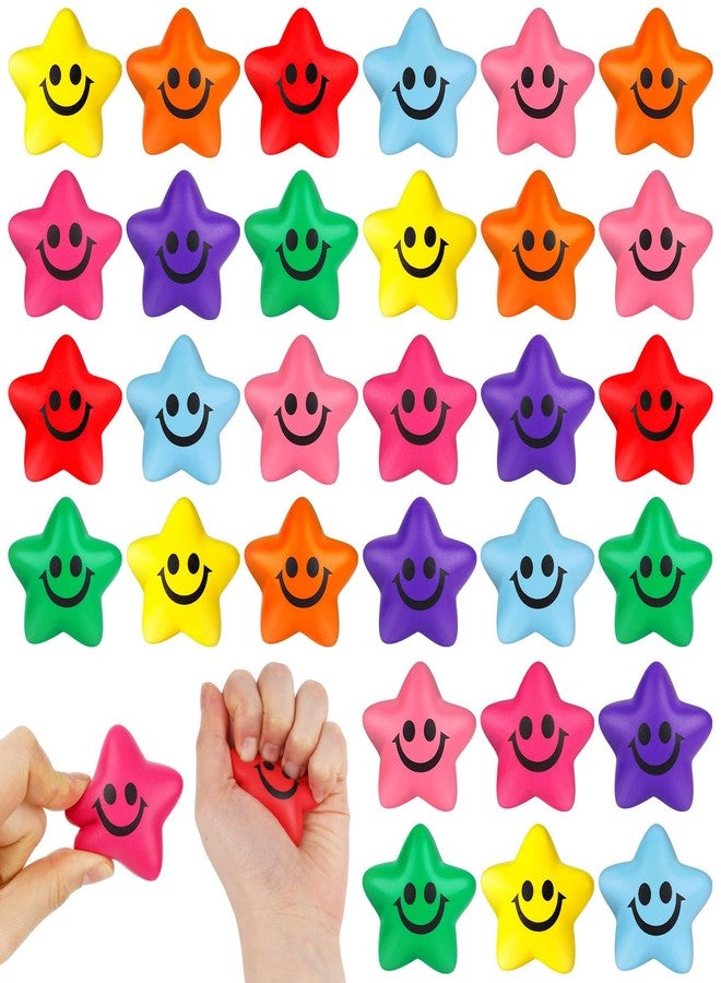 MCPINKY 32PCS Stress Balls Star Shape, 2inch Squeeze Toys Colorful Foam Smile Face Stress Balls for Kids Classroom Prizes Sensory Fidget Toys - Image 1